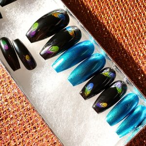 Peacocks Dance reusable gel press on nails